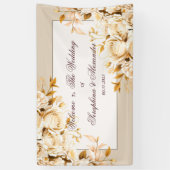 エレガント金ゴールドとアイボリーのフローラ結婚の歓迎 横断幕 (縦)