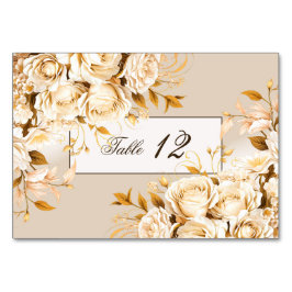 エレガント金ゴールドとアイボリーのフローラ結婚 テーブルナンバー