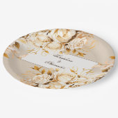 エレガント金ゴールドとアイボリーのフローラ結婚 ペーパープレート (アングル)