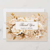 エレガント金ゴールドとアイボリーフローラ結婚の感謝 サンキューカード (正面)