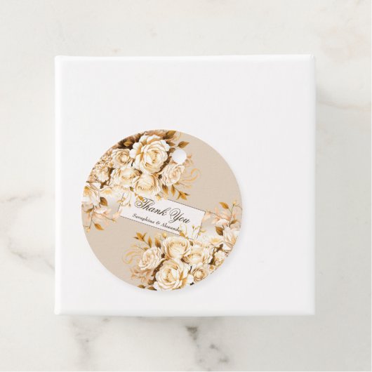 エレガント金ゴールドとアイボリーフローラ結婚の感謝 フェイバータグ (インサイチュ)