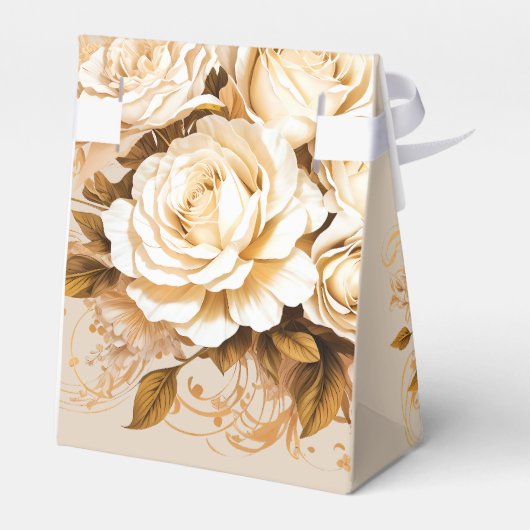 エレガント金ゴールドとアイボリーフローラ結婚の感謝 フェイバーボックス (裏面サイド)