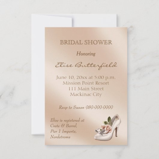 エレガント金ゴールドとアイボリー結婚のブライダルシャワー招待 招待状 (裏面)