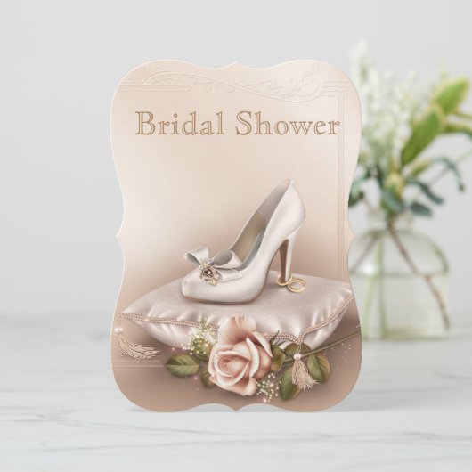 エレガント金ゴールドとアイボリー結婚のブライダルシャワー招待 招待状 (スタンド正面)