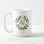 エレガント金ゴールドとグリーンウォーター色クリスマスリース コーヒーマグカップ (左)