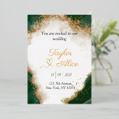 エレガント金ゴールドとグリーン結婚式招待状 箔招待状 (立ち正面)
