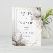 エレガント金ゴールドとグレーフローラ結婚式招待状 招待状 (スタンド正面)