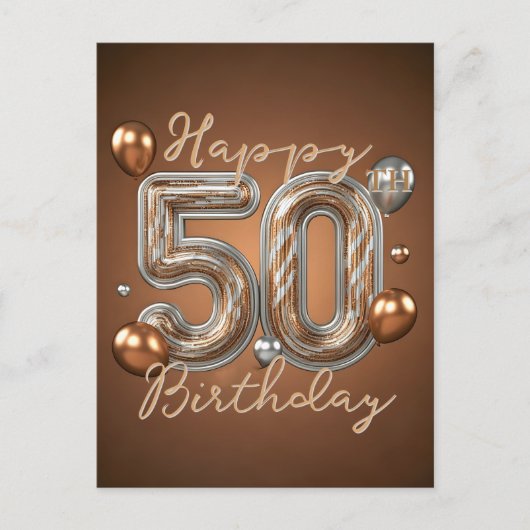 エレガント金ゴールドとシルバーアクセント50誕生日 ポストカード (正面)