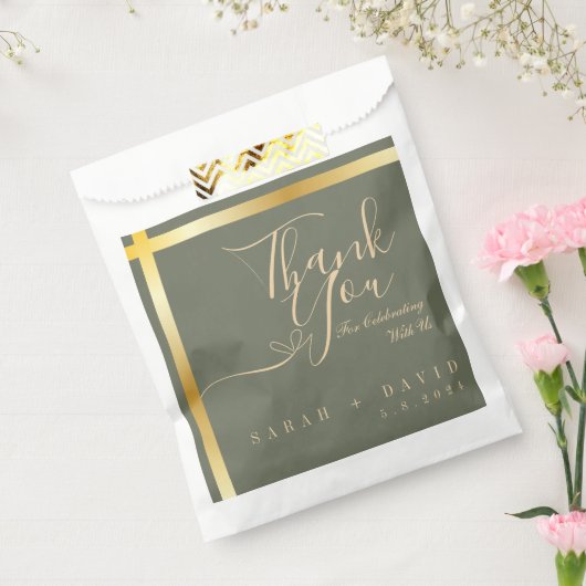 エレガント金ゴールドとセージストライプグ結婚リーン フェイバーバッグ (封をした状態)