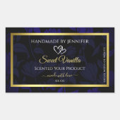 エレガント金ゴールドとダークブルーのフローラ製品ラベル 長方形シール (正面)