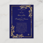 エレガント金ゴールドとダークブルーの結婚祈りの言葉カード プレイスカード (正面)