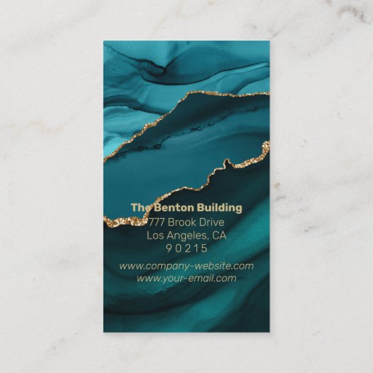 エレガント金ゴールドとティール（緑がかった色）アゲート、あなたのロゴプロフェッショナル 名刺 (裏面)