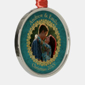 エレガント金ゴールドとティール(緑がかった色)カスタム写真 メタルオーナメント (右)