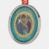 エレガント金ゴールドとティール(緑がかった色)カスタム写真 メタルオーナメント (左)