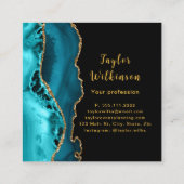 エレガント金ゴールドとティール(緑がかった色)ブルーアゲート スクエア名刺 (裏面)