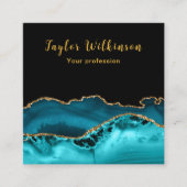 エレガント金ゴールドとティール(緑がかった色)ブルーアゲート スクエア名刺 (正面)