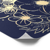 エレガント金ゴールドとネイビー結婚ブルーの歓迎サイン ポスター (角)