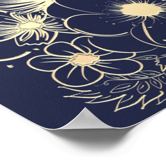 エレガント金ゴールドとネイビー結婚ブルーの歓迎サイン ポスター (角)