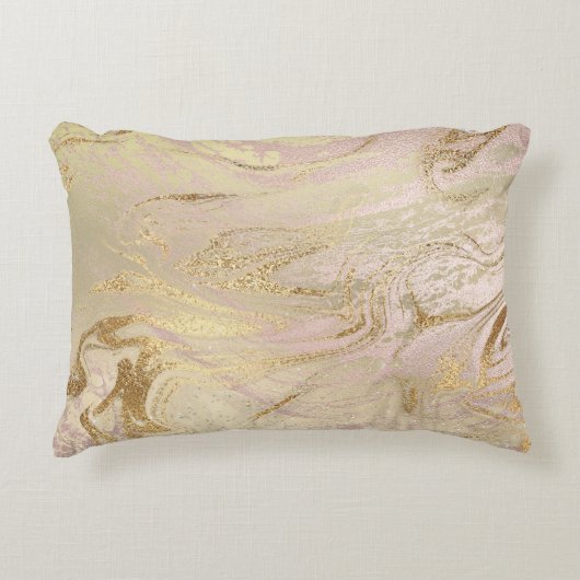 エレガント金ゴールドとバラの金ゴールドマーブル&グリッター アクセントクッション (正面)