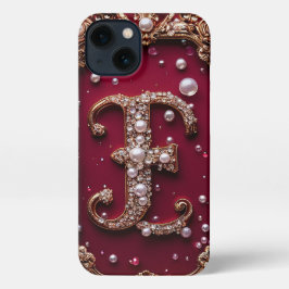 エレガント金ゴールドとパール飾文字 iPhone 13ケース