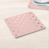 エレガント金ゴールドとピンクのクリスマスツリーパターン スクエアペーパーコースター (アングル)