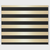 エレガント金ゴールドとブラックのクリスマスストライプパターン ラッピングペーパー (フラット)