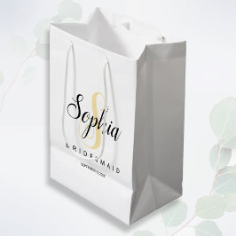 エレガント金ゴールドとブラックのブパーソナライズされたライデスメイドハート ミディアムペーパーバッグ