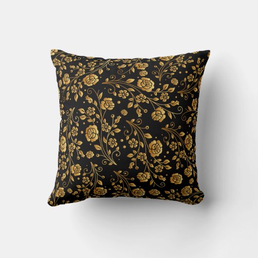 エレガント金ゴールドとブラックバラ装飾用クッション クッション (裏面)