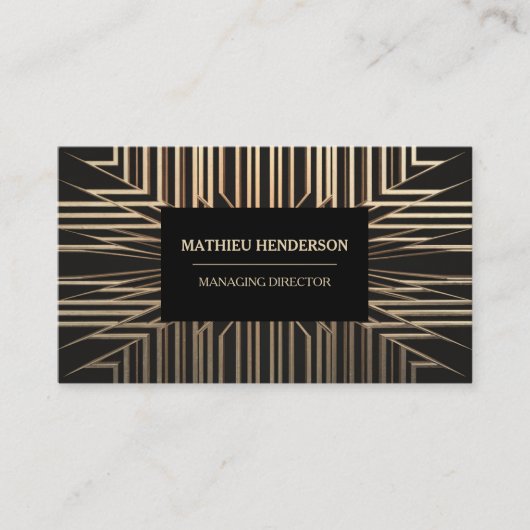 エレガント金ゴールドとブラックラグジュアリーモダン 名刺 (正面)