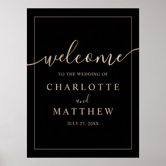 エレガント金ゴールドとブラック歓迎結婚のポスター ポスター (正面)