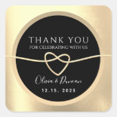 エレガント金ゴールドとブラック結婚の感謝 スクエアシール (正面)