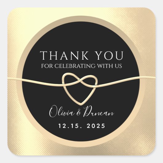 エレガント金ゴールドとブラック結婚の感謝 スクエアシール (正面)