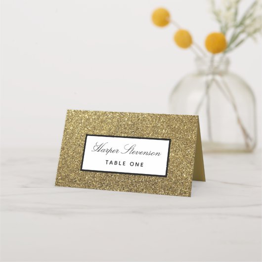 エレガント金ゴールドとブラック結婚ズ プレイスカード (正面)