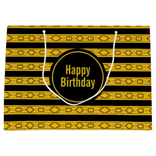 エレガント金ゴールドとブラック誕生日 ラージペーパーバッグ (正面)