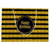 エレガント金ゴールドとブラック誕生日 ラージペーパーバッグ (裏面)