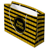 エレガント金ゴールドとブラック誕生日 ラージペーパーバッグ (裏面アングル)