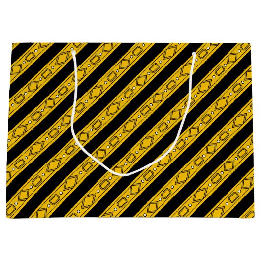 エレガント金ゴールドとブラック誕生日 ラージペーパーバッグ (正面)