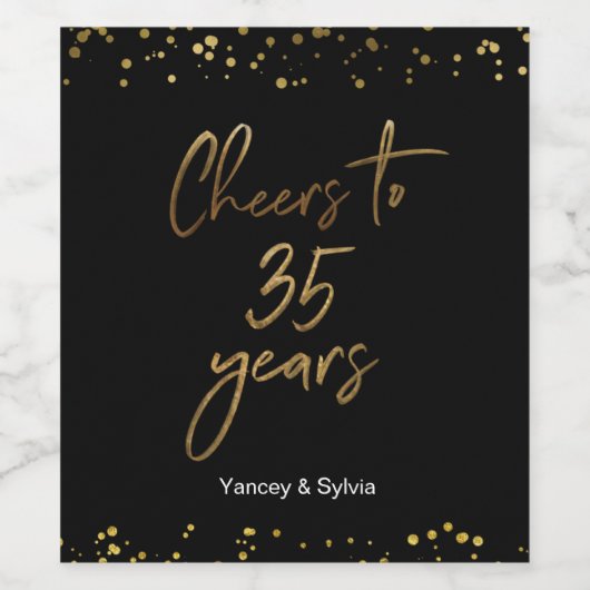 エレガント金ゴールドとブラック35結婚周年記念 ワインラベル (シングルラベル)