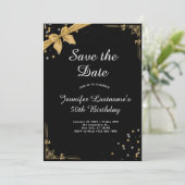 エレガント金ゴールドとブラック50番目の誕生日招待状 セーブザデート (スタンド正面)