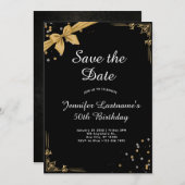 エレガント金ゴールドとブラック50番目の誕生日招待状 セーブザデート (正面/裏面)