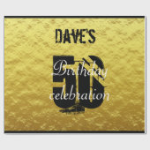 エレガント金ゴールドとブラック50th Any Age誕生日 ラッピングペーパー (フラット)