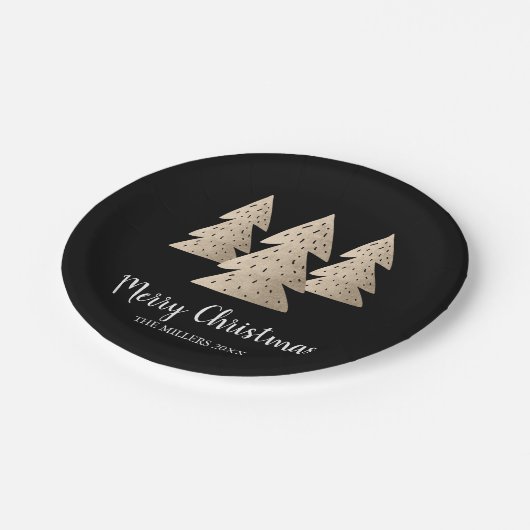 エレガント金ゴールドとブラック·メリー·クリスマスツリー ペーパープレート (アングル)