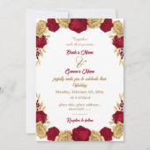 エレガント金ゴールドとブルゴーニュ結婚ーの花 招待状 (正面)