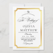 エレガント金ゴールドとホワイトオーバーレイ結婚写真 招待状 (正面)