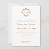 エレガント金ゴールドとホワイトクレストモダンカソリッ結婚クの 招待状 (正面)