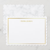 エレガント金ゴールドとホワイトダブル縁どパーソナライズされた ノートカード (正面/裏面)