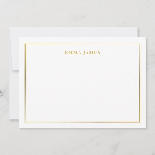 エレガント金ゴールドとホワイトダブル縁どパーソナライズされた ノートカード (正面)