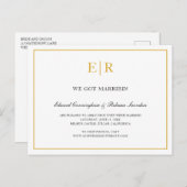 エレガント金ゴールドとホワイトモノグラフォーマルム結婚ズ 案内ポストカード (正面/裏面)