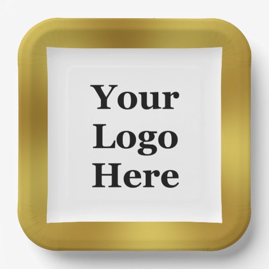 エレガント金ゴールドとロゴのホワイトスペースはこちらテンプレート ペーパープレート (正面)