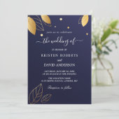 エレガント金ゴールドと王室の青結婚式招待状 招待状 (スタンド正面)